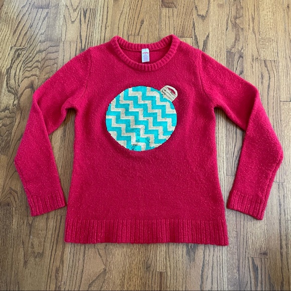 Christmas Sweater Red Gold Green Sequin Ornament Women’s Small 4-6 - Picture 1 of 7